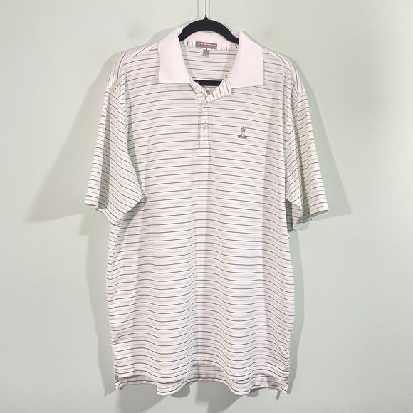 Peter Millar Summer Comfort White Striped Short Sleeve Polo Shirt Size L - Picture 1 of 8